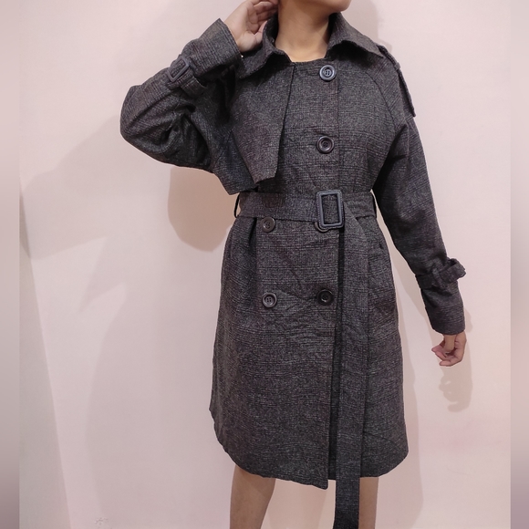 Trench Coat Double Breasted Winter Coat Lapel Collar over knee - Picture 2 of 12